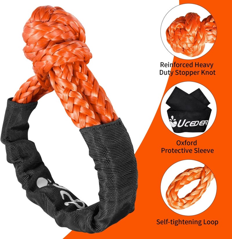UCEDER Soft Shackle,Synthetic Shackle Rope Recovery Kit with Extra Protective Sleeves(56,000 lbs Breaking Strength) Heavy Duty Tow Shackles for Off-Road, Truck, Jeep, SUV, UTV, ATV (Orange) - Image 3